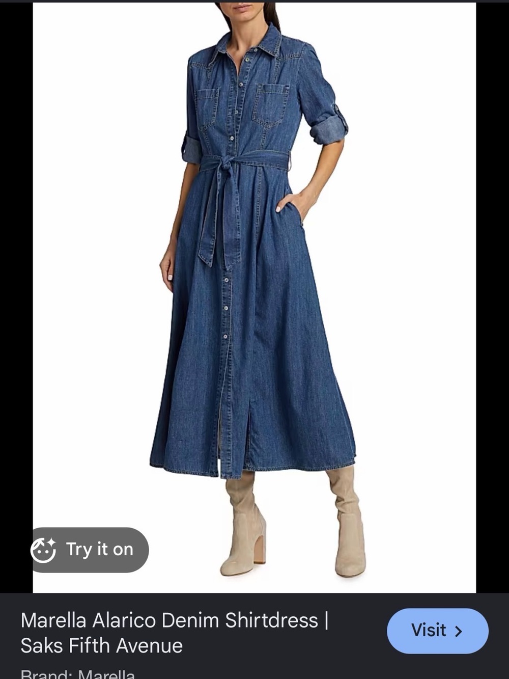 MARELLA Blue Denim Maxi Shirtdress with Self Tie